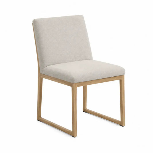 Silla de comedor tapizada en tela beige con estructura de madera de caucho natural 50 x 55 x 85 cm
