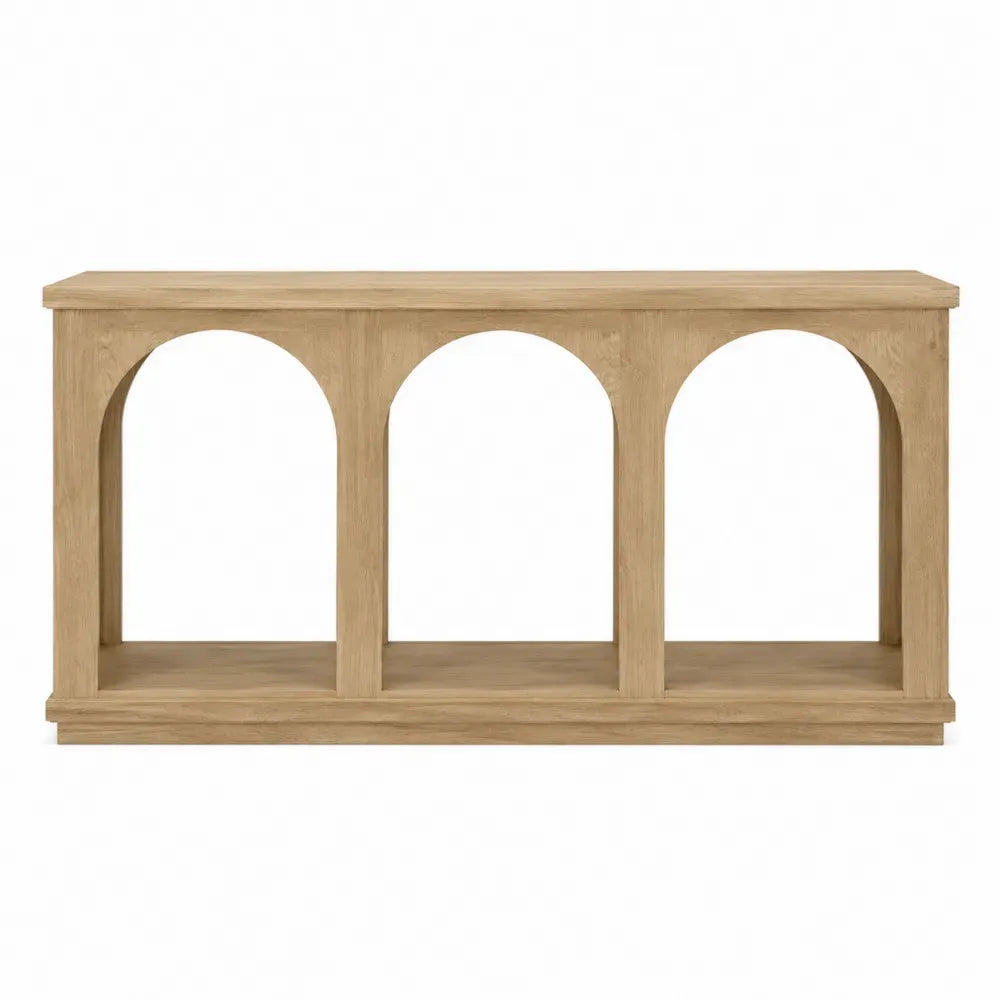 Mesa consola de MDF con chapa de roble claro y 3 arcos abiertos 150 x 35 x 80 cm
