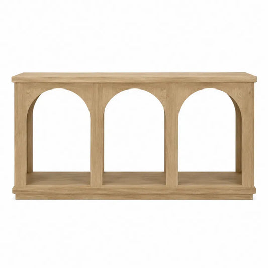 Mesa consola de MDF con chapa de roble claro y 3 arcos abiertos 150 x 35 x 80 cm