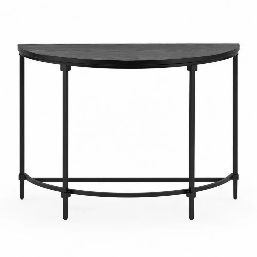 mesa consola semicircular de salón 120 cm 40 cm 75 cm tablero MDF negro estructura metálica acero negro diseño moderno