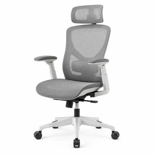 silla de oficina ergonómica giratoria con respaldo de malla reposacabezas y reposabrazos ajustables base con ruedas blanca gris 62 cm x 62 cm x 120 cm