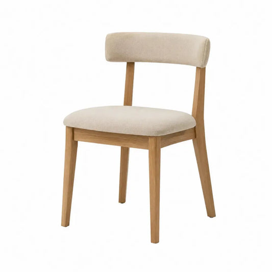 Silla de comedor tapizada en tela beige con estructura de madera de haya natural 50 x 52 x 82 cm