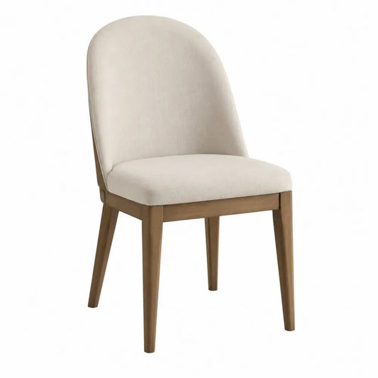 Silla de comedor tapizada en tela beige con estructura de madera de caucho natural 45 x 52 x 85 cm