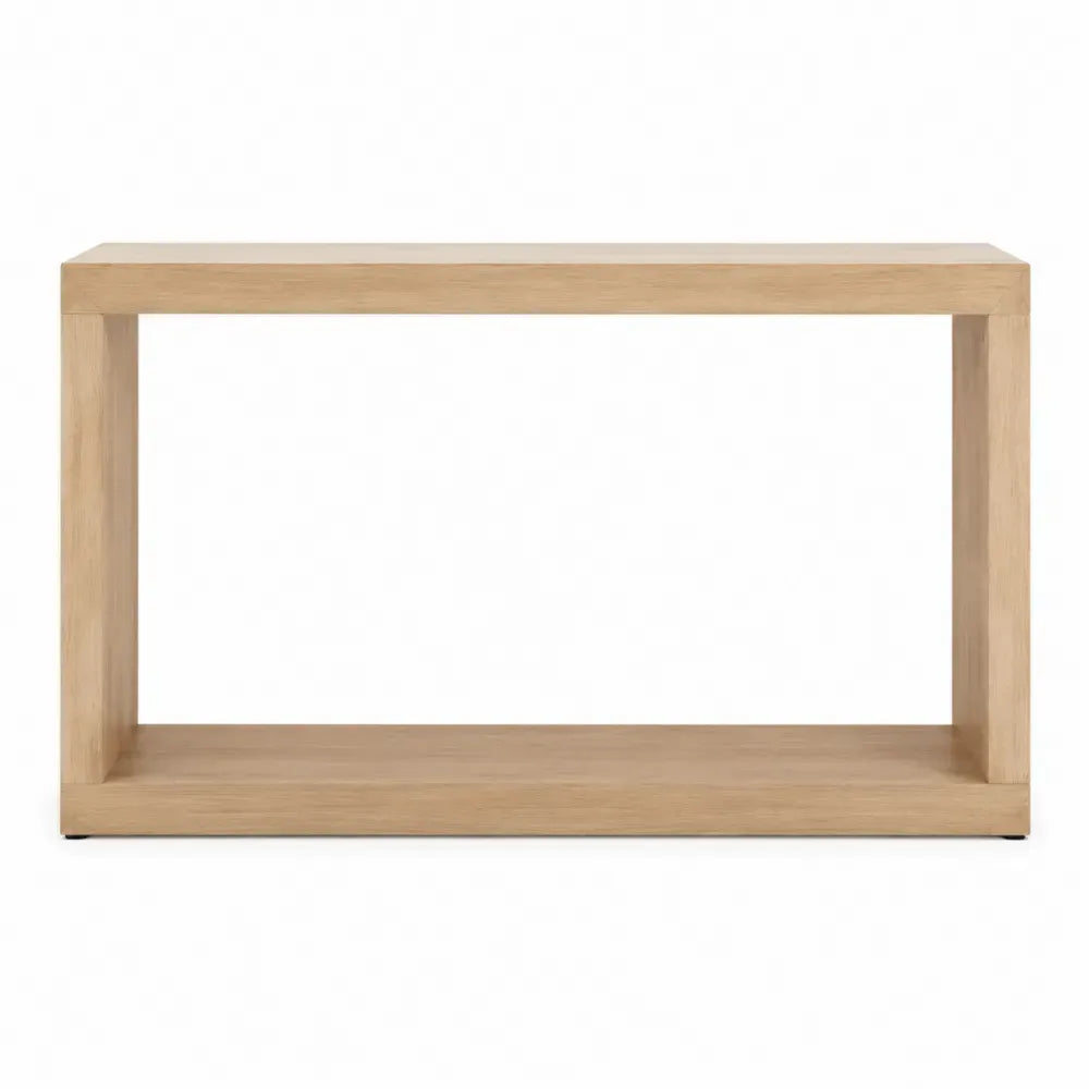 mesa consola de entrada 120 cm 35 cm 80 cm roble claro estructura abierta con estante inferior madera MDF diseño rectangular