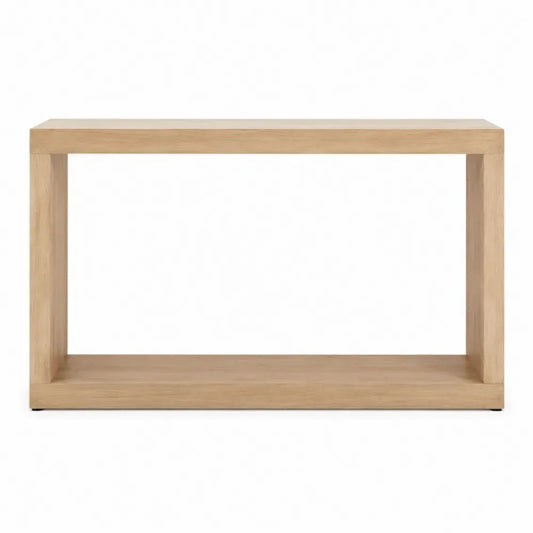 mesa consola de entrada 120 cm 35 cm 80 cm roble claro estructura abierta con estante inferior madera MDF diseño rectangular