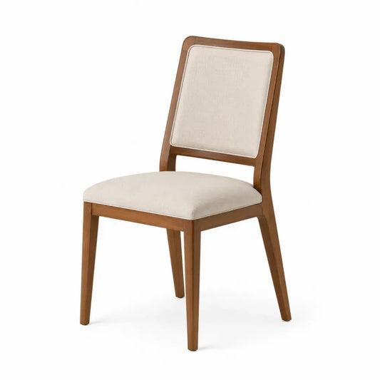 silla de comedor de madera maciza con asiento y respaldo tapizado beige estilo moderno 48 cm x 52 cm x 85 cm